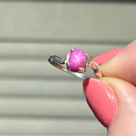 Natural six pointed Pink Ruby Star Sapphire 925 Sterling Silver Ring size 5.5 - Picture 4 of 10